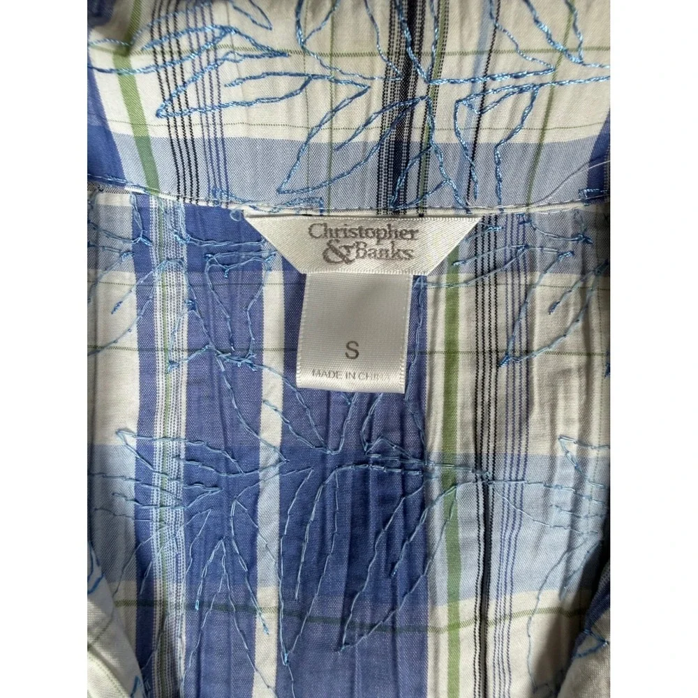 Christopher & Banks Blue Plaid Embroidered Textured Blazer Jacket Womens Small